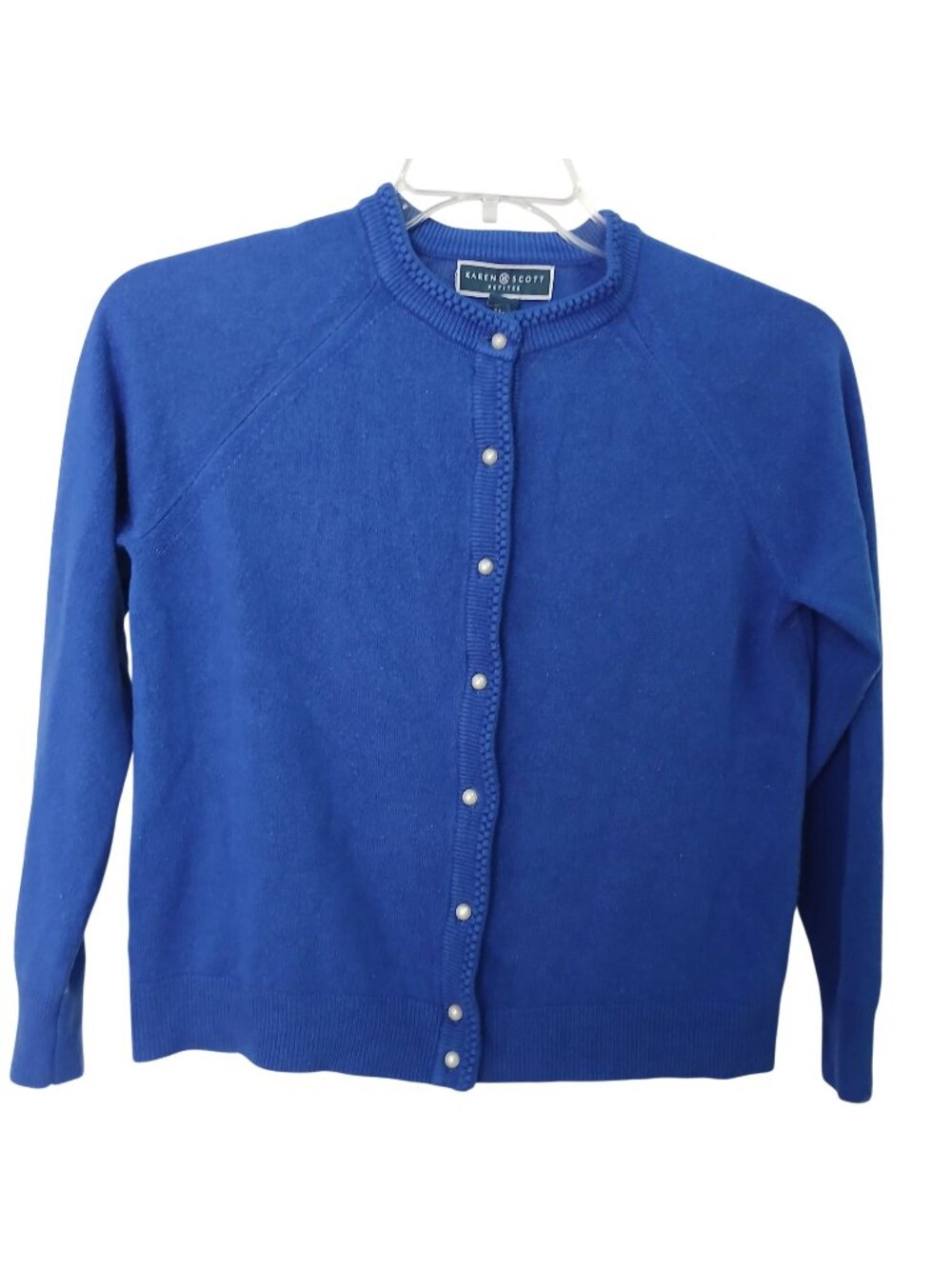 Karen Scott Petites PS Blue Acrylic Pearl Button Cardigan Sweater Womens #I-9